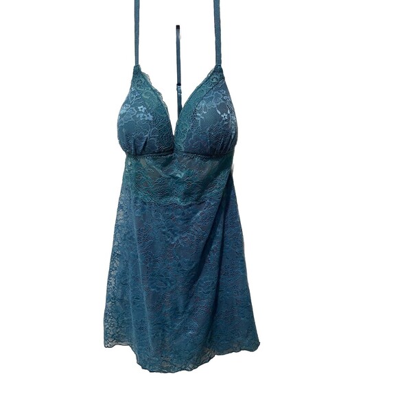 Y2K Linea Donatella Womens Lace Babydoll & Thong Lingerie Set, Deep Teal Sz S - Picture 3 of 11